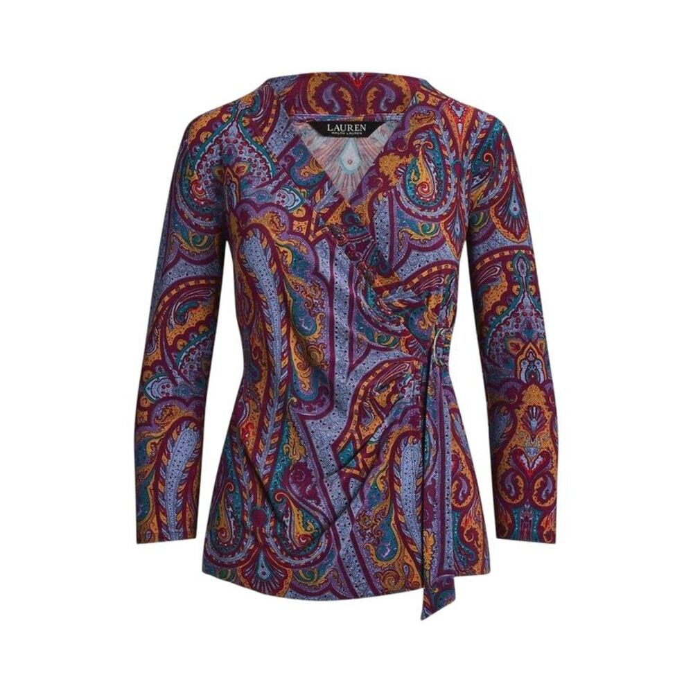 Ralph Lauren Womens/Ladies All-Over Print Ruched Wrap Top / Fuchsia/Multicolored